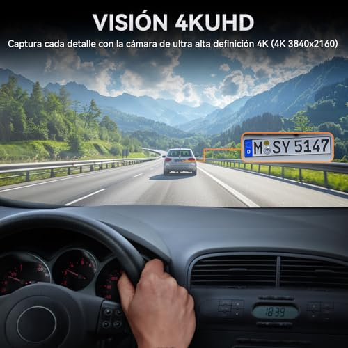 Gurkitsy Dashcam para Auto Frontal, 4K Mini Camara para Carro Wi-Fi, Compatible con WDR, Modo de Estacionamiento de 24 Horas, Tarjeta SD No Incluida, Cámara de Marcha atrás, Sensor G, hasta 128 GB