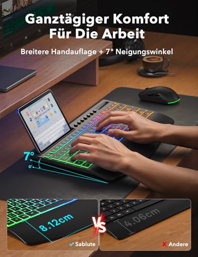 Keyboard Mouse Set Wireless Illuminated Rechargeable Keyboard with 4000 mAh Battery, Phone Holder, Quiet Full Size Typing, 3 DPI Mouse, 2.4GHz USB-A/USB-C for Chrome OS/Window/PC KM22 Ultra
