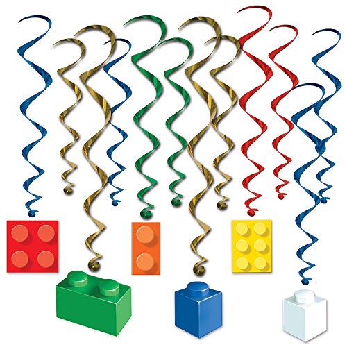Building Blocks Party Decorations Kit with Colorful Plastic Tablecloth, Banner, and Hanging