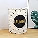 DOKEHOM 19.7-Inches Large Laundry Basket, Waterproof Round Cotton Linen Collapsible Storage Basket (Black, L)