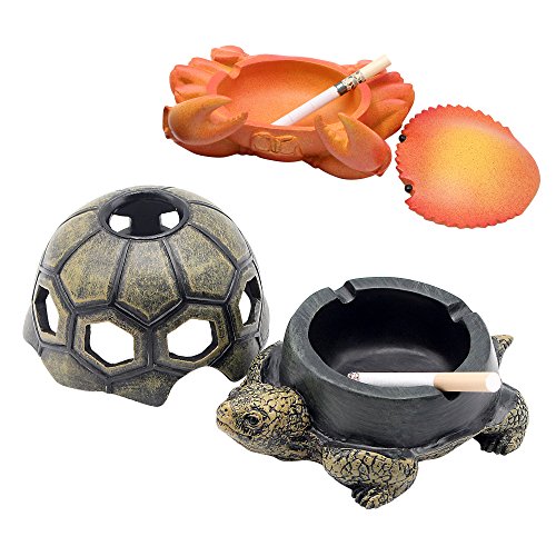 Rabbitroom Cigarette Ashtray with Lid, Creative Cigar Ash Tray, Cute Resin Ash Holder for Indoor Outdoor Home Office and Car (Turtle)