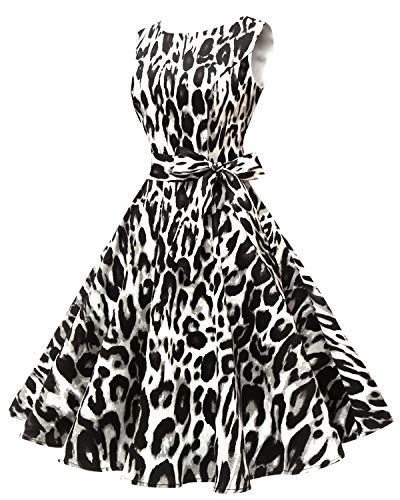 Hanpceirs Women's Boatneck Sleeveless Swing Vintage 1950s Cocktail Dress WhiteTiger XS