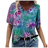Floral Graphic T Shirt for Womens V Neck Tops Short