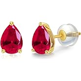 NFYBD 14k Real Gold Pear-cut Gemstone Birthstone Stud Earrings for Women 1 Carat Teardrop Created Birthstone Earrings Jewelry Gifts for Anniversary Birthday for Her Wife