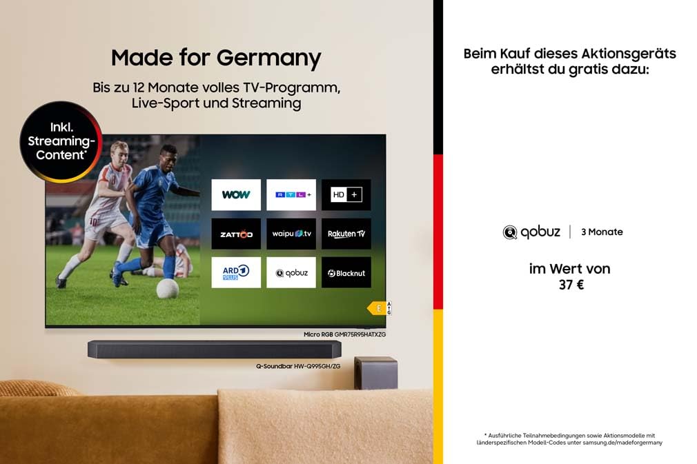 Samsung HW-Q995GF Q-Series 11.1.4-Kanal-Soundbar für Fernseher, Kabelloser 8"-Dual-Subwoofer, 4.0.2-Kanal-Rücklautsprecher, Kabelloses Dolby Atmos und DTS:X, SpaceFit Sound Pro, Q-Symphony 3