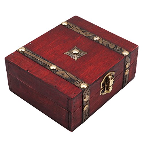 Rurah Retro Wooden Box Double Leather Belt Pattern Vintage Wooden Treasure Case Decorative Trinket Jewelry Storage Box Old Memory
