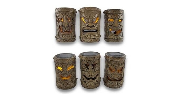 Juego de 6 friki Tiki parpadeante luces solares de Accent Isla ...