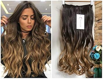 Amazon Com Long Ombre Thick One Piece Straight Wavy Curly Half Head Clip In Hair Extensions 25 Wavy Dark Brown Dark Blonde Beauty