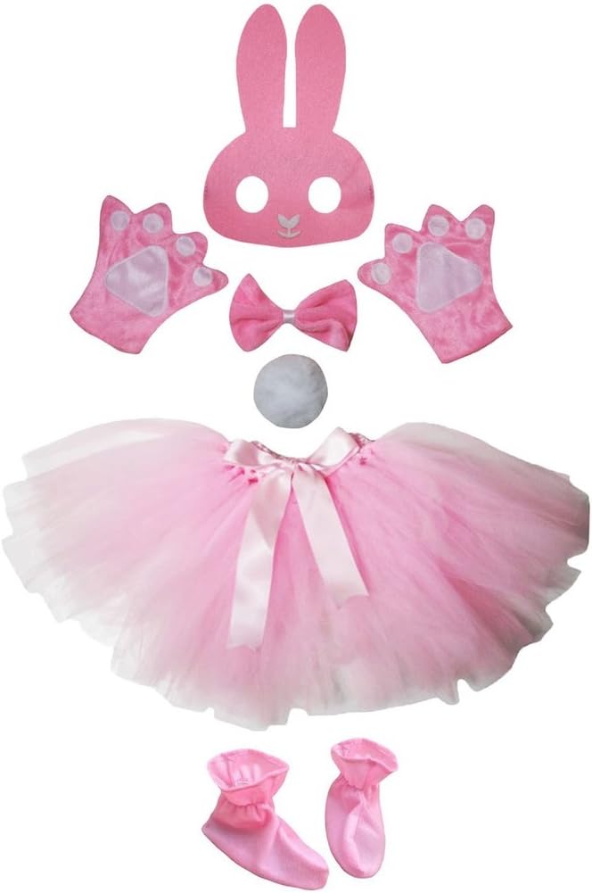 Petitebella Bunny Mask Bowtie Tail Gloves Tutu Shoes 6pc Girl Costume Set