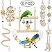 Small Bird Swing Toys, 8 Pieces Parrots Chewing Natural Wood and Rope Bungee Bird Toy for Anchovies, Parakeets, Cockatiel, Conure, Mynah, Macow and Other Small Birds