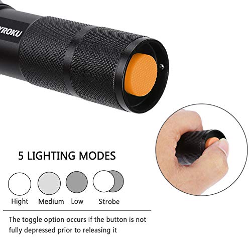 LED Tactical Flashlight, SKYROKU Portable Outdoor Water Resistant Torch Light Zoomable Flashlight with 5 Light Modes (2 Pack)