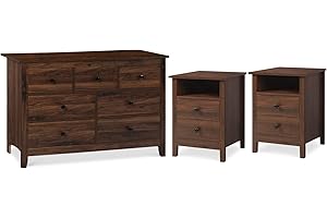 Vikiullf Dresser and Nightstand Sets - 3 Pieces Bedroom Set with 7 Drawer Dresser and 2 Drawer Nightstands, Wooden Dresser and Nightstands for Bedroom (Cherry Wood Grain)
