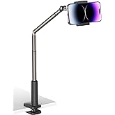 JSAUX Phone Holder for Desk and Bed Compatible with iPhone 16 15 14 13 12 Overhead Phone Mount Gooseneck Phone Stand Flexible 360 Lazy Long Arm Clamp Clip for Table Bedside [1-Pack, Black]