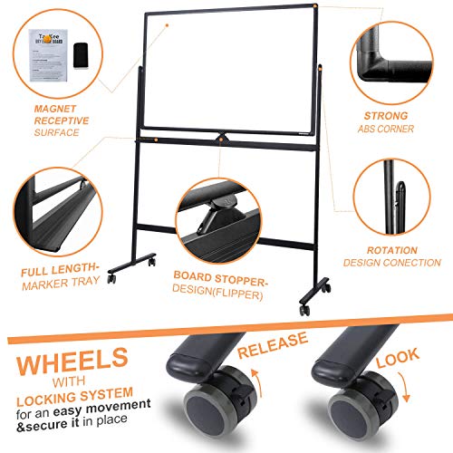Dry Erase Whiteboard Easel on Wheels 48'' x 32'' Large Double Sided