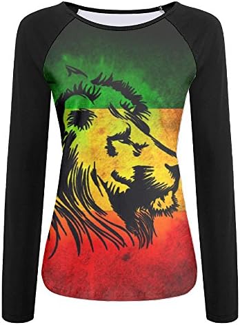 Women Lion Rasta Long Sleeve Raglan Baseball T Shirt Color White XXL