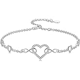 Brisskaari Christmas Gifts for Women, Infinity Heart Symbol 925 Sterling Silver Adjustable Anklets for Women with Cubic Zirconia/Gemstones, Endless Love Jewelry Gifts for Her