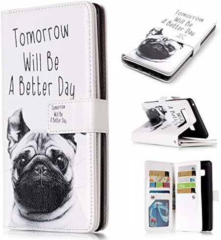 Note 8 Case, Galaxy Note 8 Wallet Case, Easytop Embossed PU Leather Magnetic Flip Cover 9 Card Holders Wallet Purse Case for Samsung Galaxy Note 8 Built-in Stand Magnet Closure (Pug Tomorrow Better)
