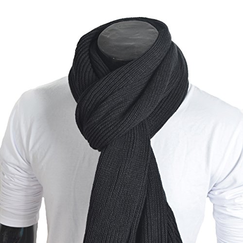 Wimdream Unisex Knit Ribbed Stitch Scarf Long Winter Scarves Shawl (Black)