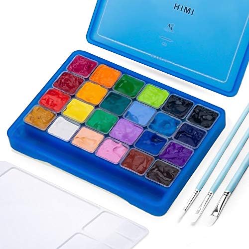 HIMI Jelly Gouache Paint Set, 24 Colors x 30ml/1oz Jelly Cup Design with 3 Paint Brushes and