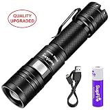 SupFire Zoomable Flashlight, Tactical Flashlight 950 High Lumens Cree Led with Rechargeable 18650 Battery and USB Torch Flashlight 5 Modes for Camping Cycling Night Jogging