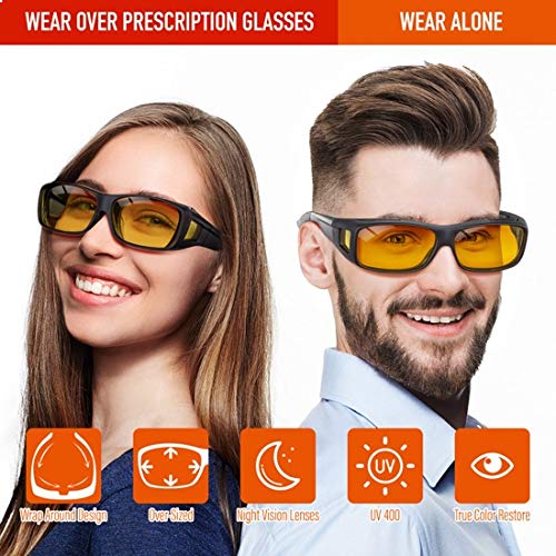 Nachtfahrbrille Fit über Brille für Männer, HD polarisierte Anti Blendung Nachtsichtbrille Wrap Around TR90 Rahmen für… – Bild 4