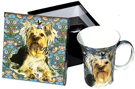 Coffee Mug - Fine Bone China Coffee or Tea Mug with Beautiful Gift Box, Dog Mug Yorkie Theme, 4.25 high