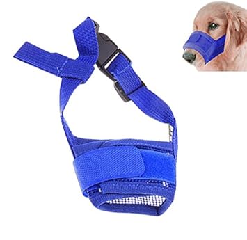 Futaba Dog Adjustable Anti Bark Mesh Soft Mouth Muzzle -Blue - Medium
