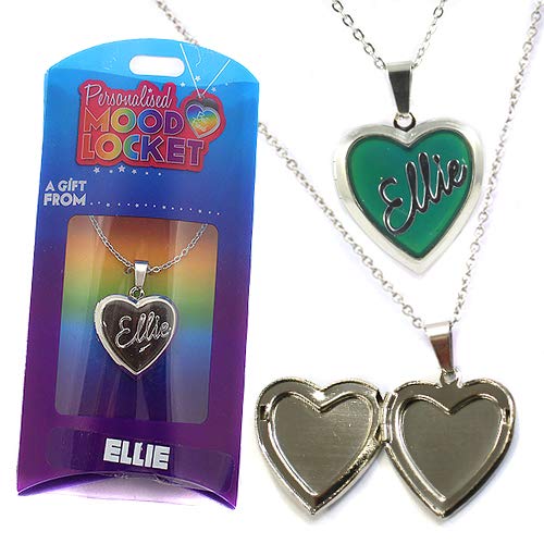 ELLIE PERSONALISED HEART SHAPED NAMED MOOD LOCKET FUN GIFT PRESENT