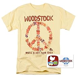 Popfunk Woodstock Peace Symbol Light Yellow T Shirt