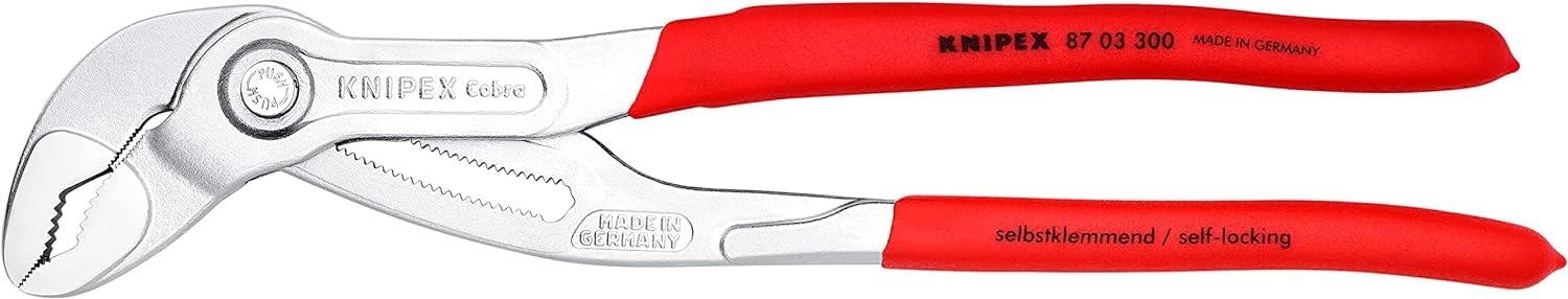 KNIPEX Cobra Hightech-Wasserpumpenzange verchromt mit rutschhemmendem Kunststoff überzogen 300 mm, 87 03 300 3