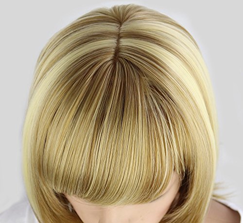 eNilecor Straight Short Bob Wigs 14" with Side Bangs Cosplay Hair Wig for Women Natural As Real Hair (Highlighted Blonde) - Thumbnail 5