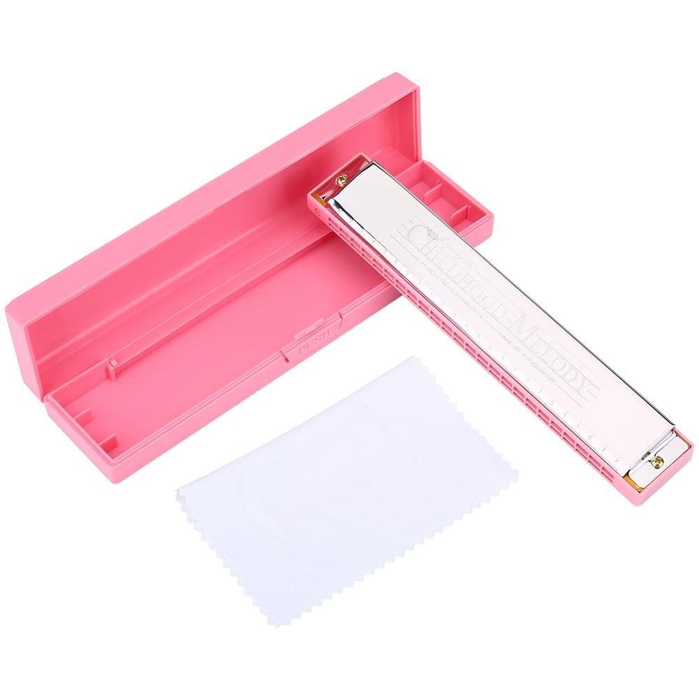Harmonica Pink Pink Harmonica Colorful Harmonica Key of C 24 Holes, Kid Harmonica C with Case Replacement for Beginners Students Kids Gift(Pink)