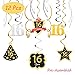 LINGTEER Happy 16th Birthday Decorations - 12Pcs Birthday Black & Gold Swirls Streamer Set,Cheers to Sixteen Years Old Bday Party Decorations Gift Sign.