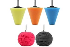 JHD Thboxes 5 Pack Car Wheel Hub Drill Buffing Sponge Pads Kit，Auto Cone Metal Polish Buffing Polishing Ball for Automotive Car Wheels Care Buffing Tool in Bags