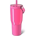 BrüMate Resa 35oz 100% Leakproof Travel Tumbler with Handle & Straw | Flexible Soft Sip Straw | Silicone Sleeve for Durability | Stainless Steel | Cup Holder & Travel Friendly | (Neon Pink)