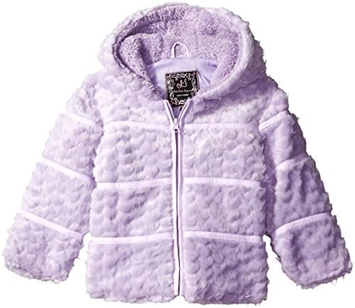 Ok Kids! Baby Girls' Heart Quilt Jacket with Faux Fur Trim Hood, Lilac, 18 Months