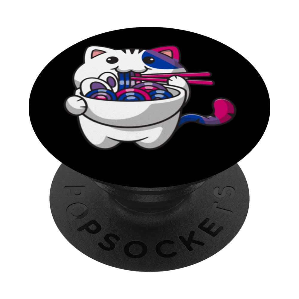 Bisexual Pride Bi Kawaii Cat Ramen Noodles Bisexual Flag PopSockets Swappable PopGrip