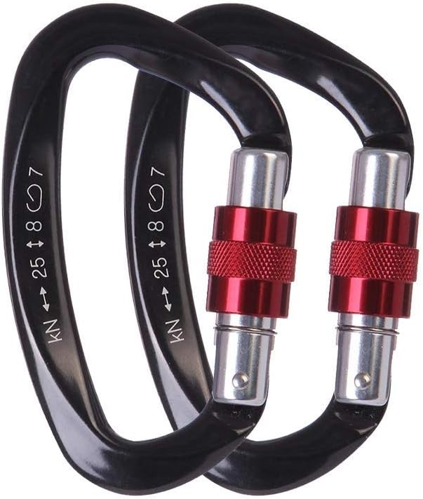 Climbing Locking Carabiner d-Ring Clip, 2 Pack，25KN (5, 511 lbs) Aluminum caribeaners Climbing Gear caribiners Strong Small for Camping, Fishing, Keychain, Outdoor & Gym etc (2 Black) : Sports & Outdoors