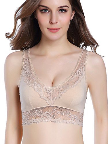 Intimate Portal Women Beaute Cotton Lace Wire Free Leisure Bralette Beige 36D 38B 38C
