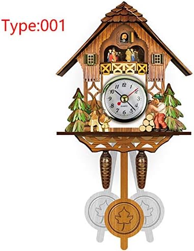 Turbson Vintage Forest House Bird Chalet Wall Hanging Pendulum Clock for Home Decor