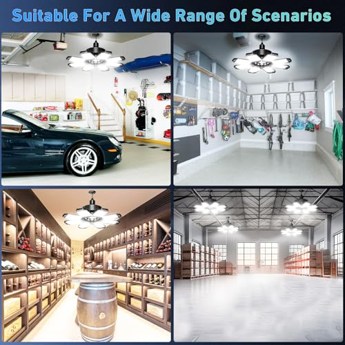 LAMLAMCK Garage Lamp 210W – 6 Pieces 21000LM 6500K Super Bright LED Garage Light with 8+1 Adjustable Panel, E26/E27 Sockets LED Lighting for Garage, Warehouse, Basement, Workshop and Storage Room