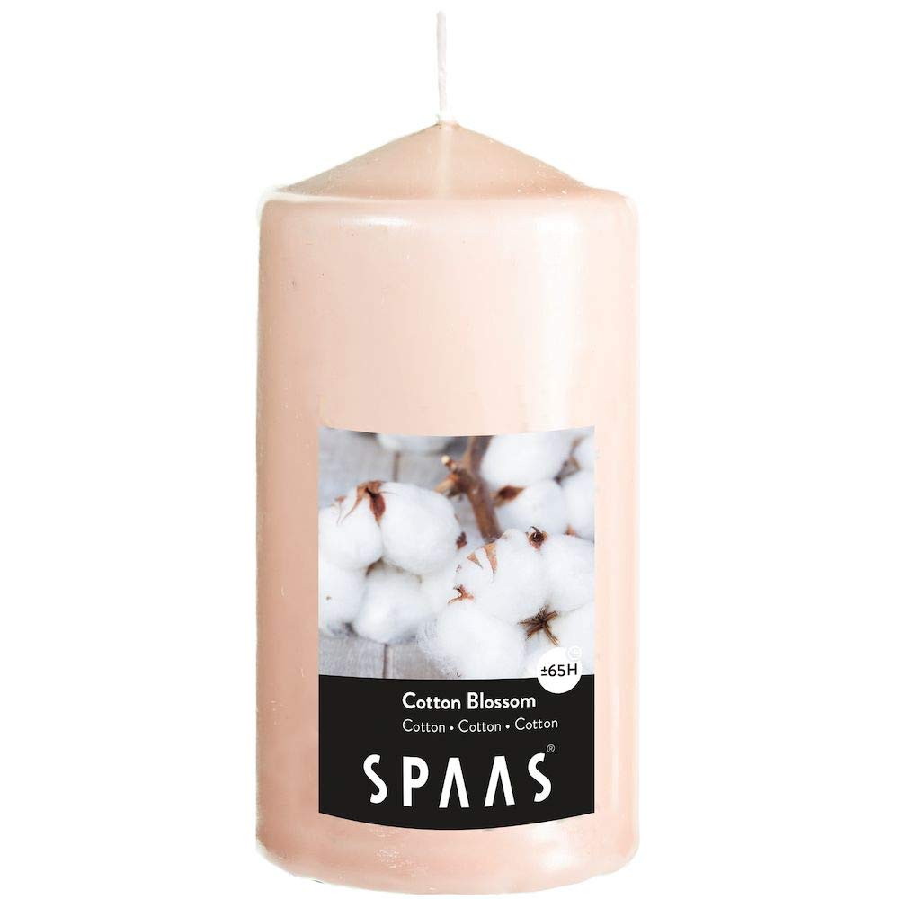 Spaas Scented Cylinder Pillar Candle, 65 Hours, Cotton Blossom, Beige, D 80 mm x H 150 mm