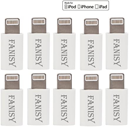 Lightning Adapter(10 Pack), FANISY Micro USB Female to 8-Pin Lightning Male Charge and Sync Adapter - Charge your iPhone/iPad/iPod with Micro USB Cables - Works With all iOS Updates (White)