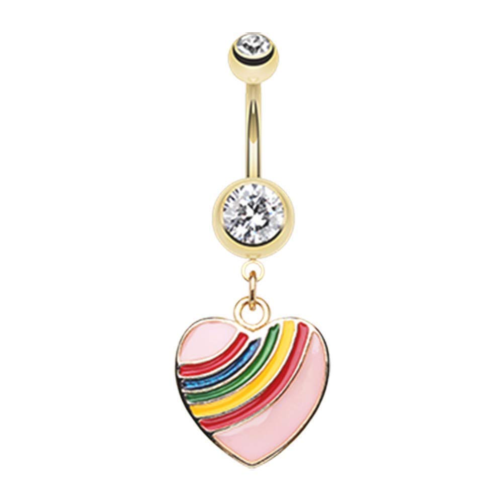Covet Jewelry Golden Rainbow Dash Heart Belly Button Ring