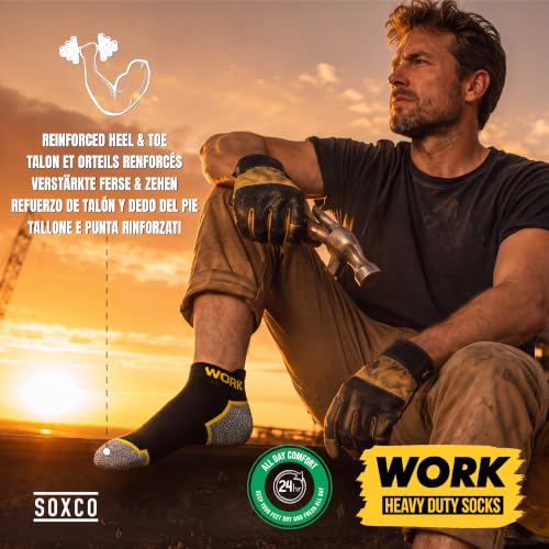 10 Paar Kurze Arbeitssocken Herren Schwarz | Gepolsterte Sneakersocken Knöchelsocken | DRI-WIK Feuchtigkeitsmanagement | Verstärkte Ferse & Spitze | Dura-Stretch Elastan | Größe 43-46