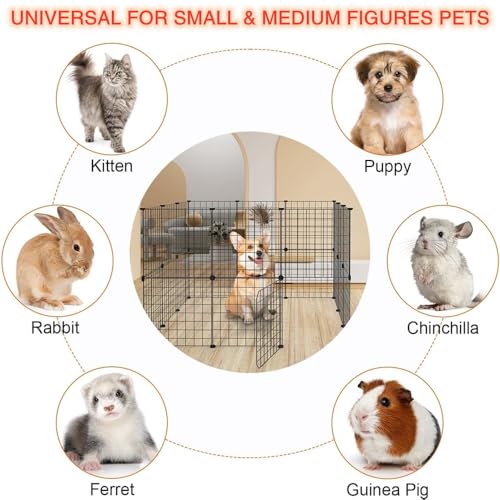 Beauenty 24 Panels DIY Portable Pet Playpen, Metal Fence for Small Animals, Guinea Pigs, Rabbits, Dogs, Cats (Black 35CM*35CM)