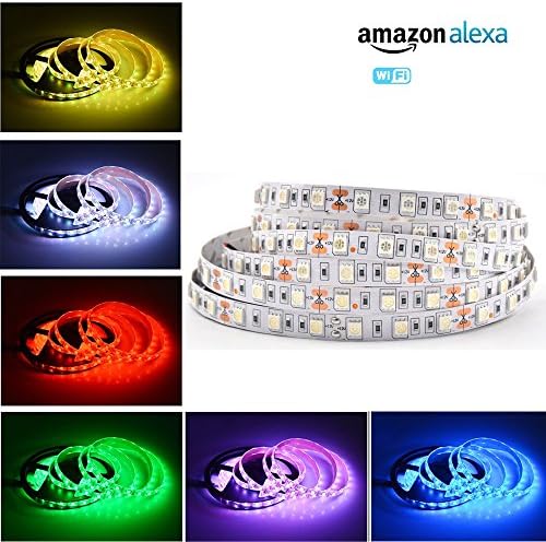 Hevanto Smart LED Strip Light Work with Amazon Alexa,APP and Voice control: Turn on/off ,Dimming light and Voice Change color,5M/16.4 Ft SMD 5050 RGB 300 LED