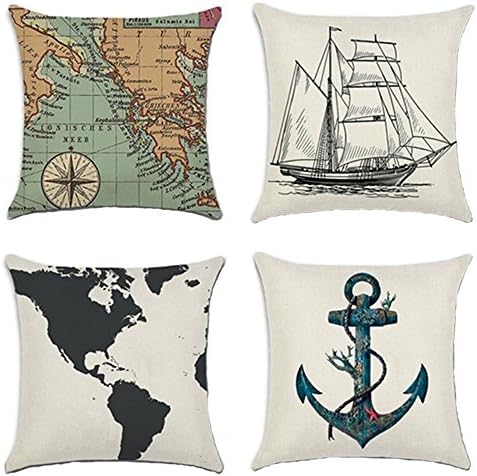 MHB Home Décor Throw Pillow Covers Painted Ocean Park Cotton Linen Cushion Covers 18”x18”(Pack of 4 Pieces)