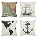 MHB Decorative Nautical Anchor Sailing Map Cotton Linen Throw Pillow Covers 18 x18 Inch (Pack of 4 Pieces)