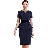 Allegra K Women's Work Sheath Dresses Crewneck Pencil Business Peplum Dress